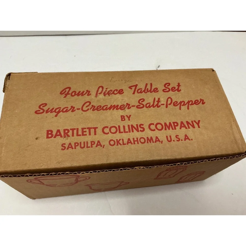 Bartlett Collins Vintage 4pc Table Set Sugar Creamer Salt Pepper Gold Trim Glass